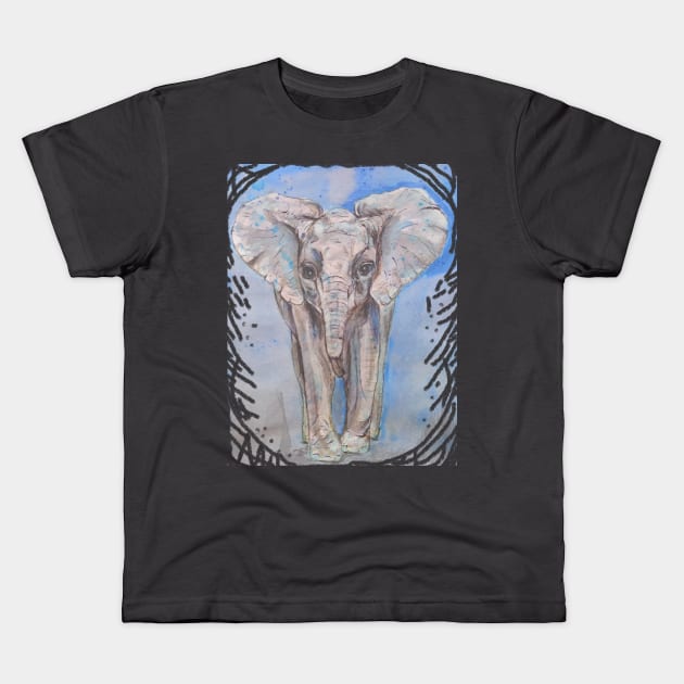 Unique Baby Elephant Watercolor Artwork Kids T-Shirt by candimoonart